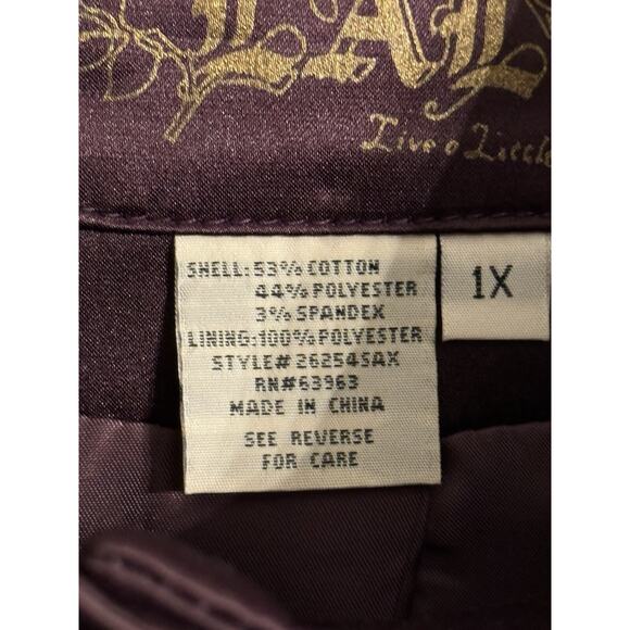 LAL Live A Little Womens 1X Button Down Silky Coat 3/4 Puffy Sleeves Lined Plum - Picture 4 of 10